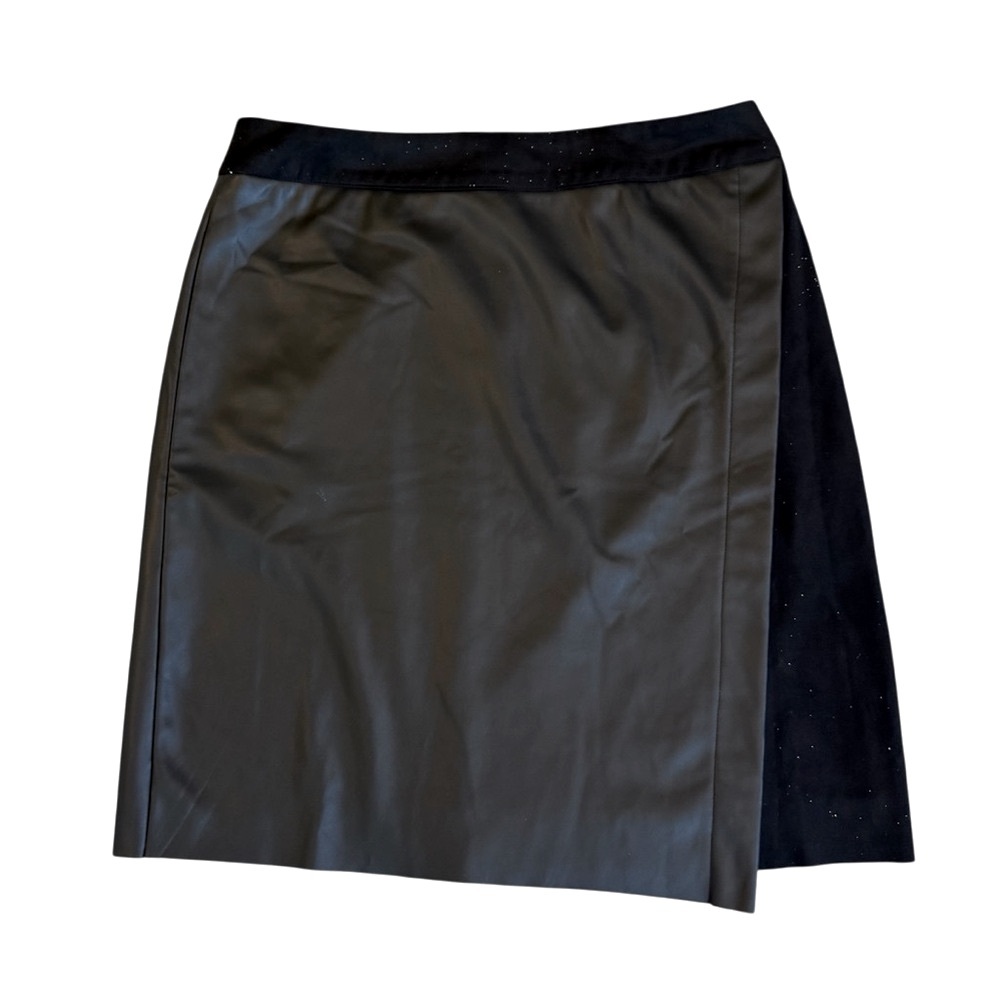 Cleo assymetrical lined faux leather and suede glitter pencil skirt. Size S